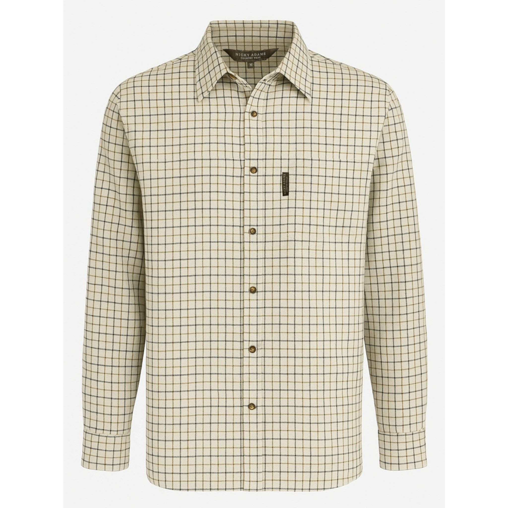 Men's Nicky Adams Tattersall check shirt in cream multi colour with long sleeves, button-up front, and chest pocket